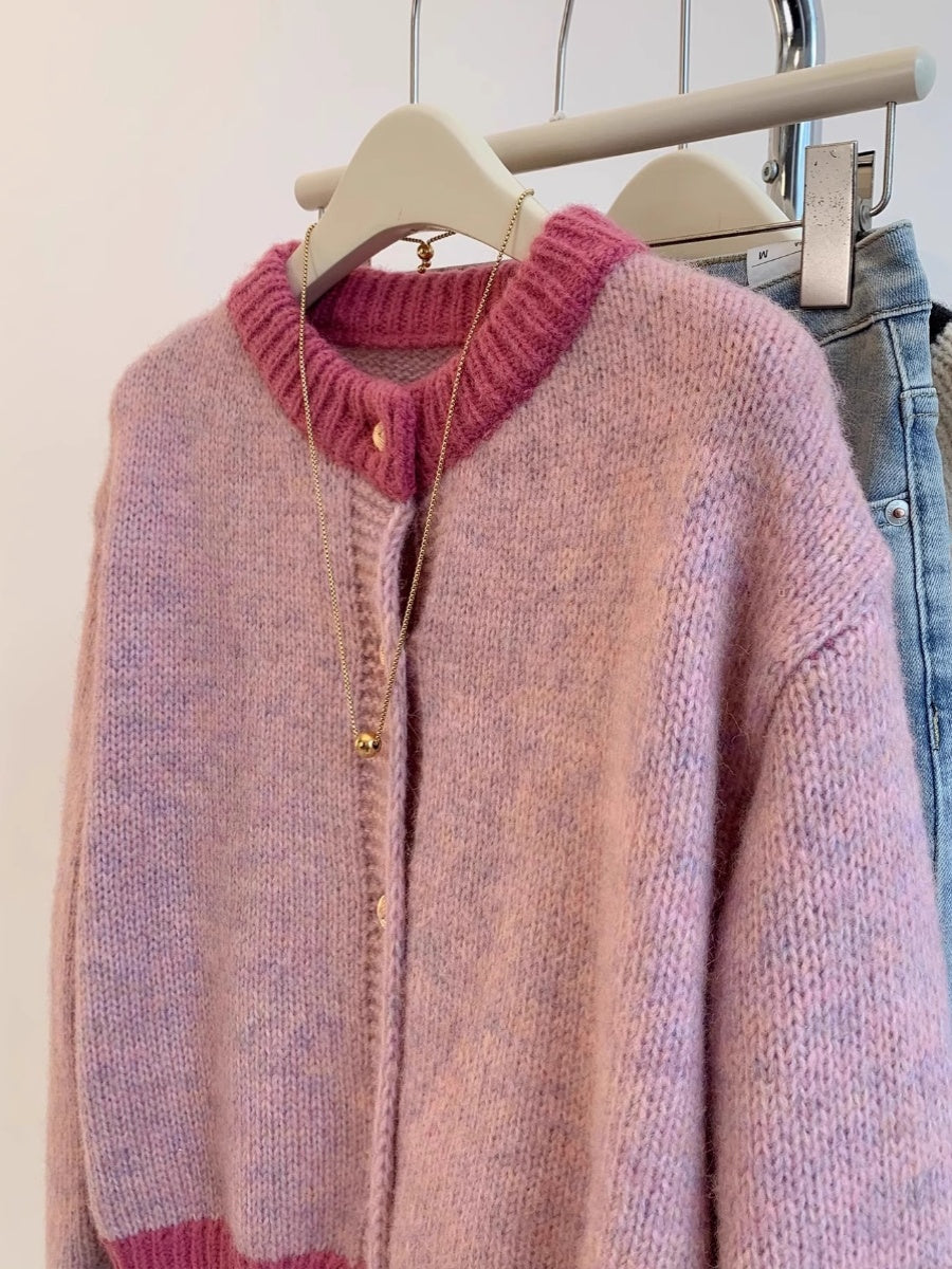Cozy Pink Knitted Sweater Jacket for Women - Autumn, Winter & Spring