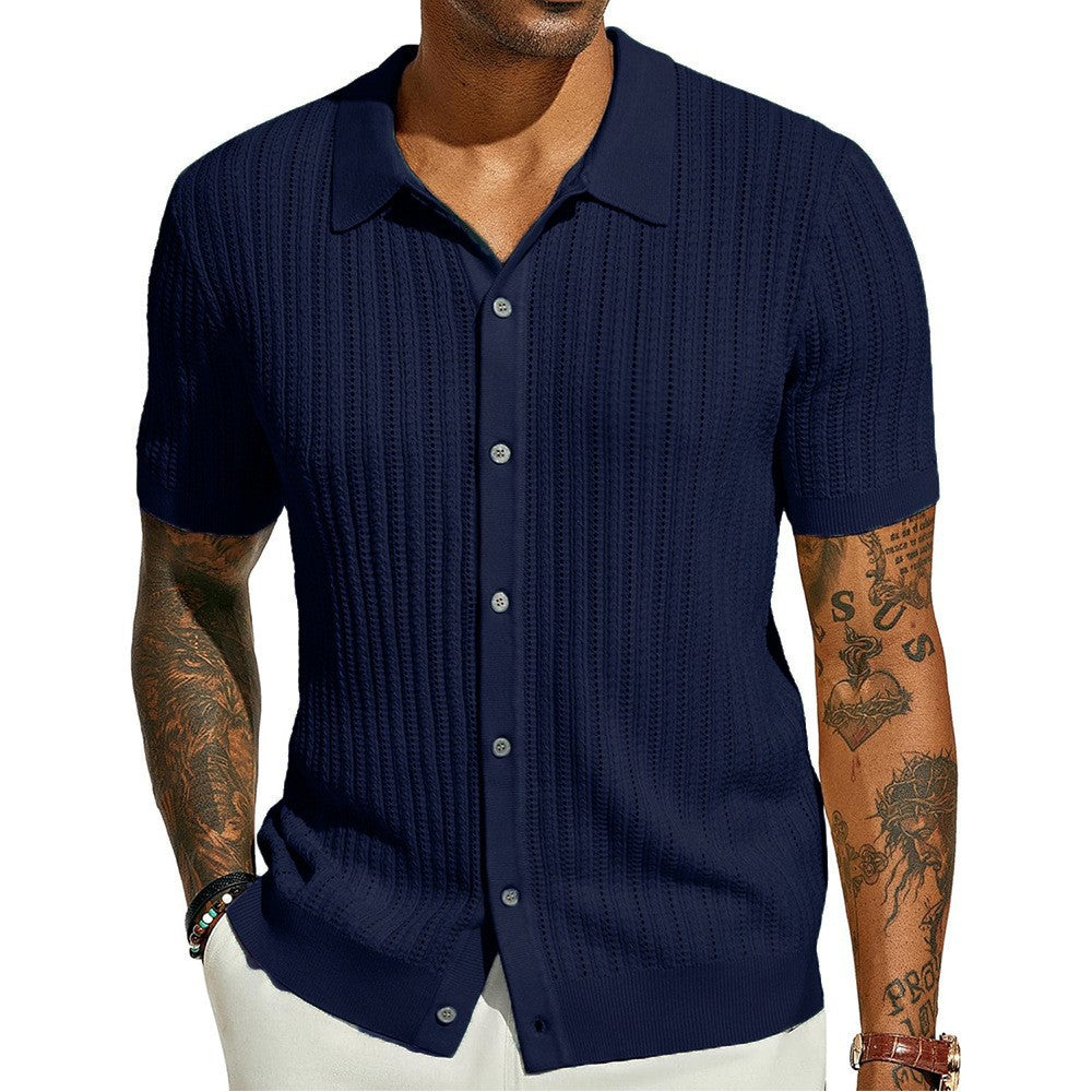 Men's Summer Casual Knit Shirts Short Sleeve, Breathable, Solid Color