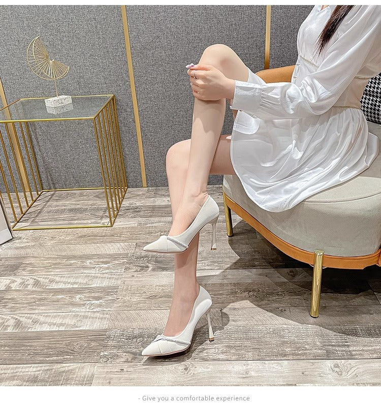 New Casual High Heels: Pointed Toe Stiletto Heels with Rhinestones