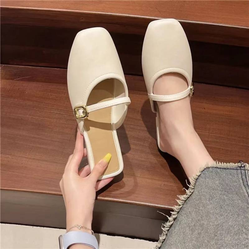 Slip-On Flat Shoes with Buttons
