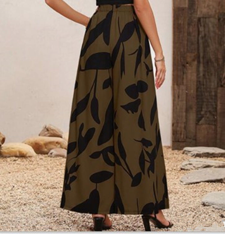Summer Temperament Elasticated Waist Wide-leg High-waisted Thin Trousers