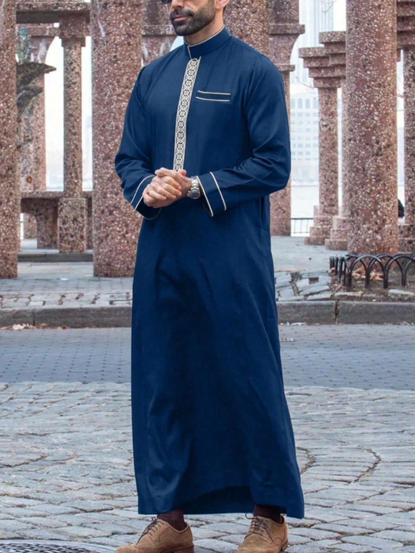 Mens Ethnic Embroidered Stand Collar Long Sleeve Shirt