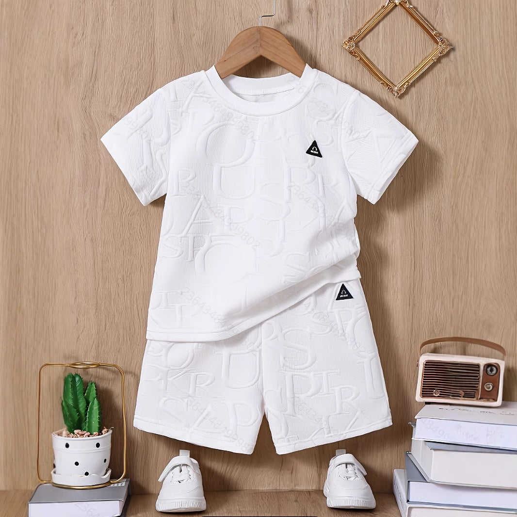 Summer Boys Embossed Letter T-Shirt & Shorts Set