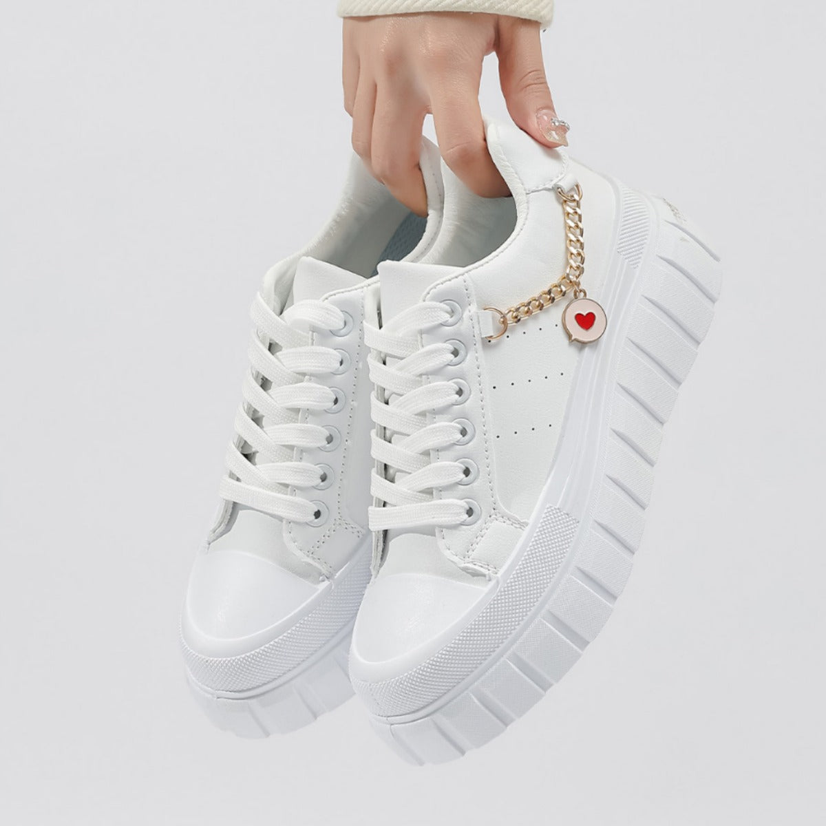 New plus-size women's shoes thick-soled heightened white shoes