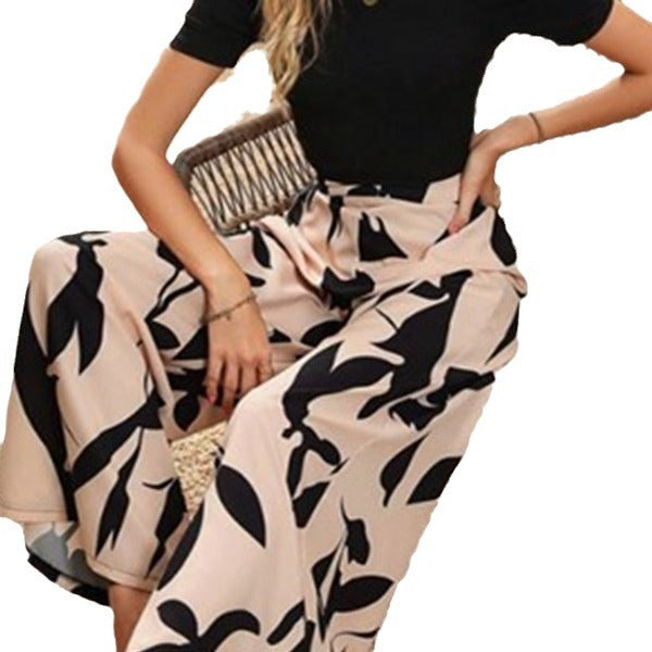 Summer Temperament Elasticated Waist Wide-leg High-waisted Thin Trousers