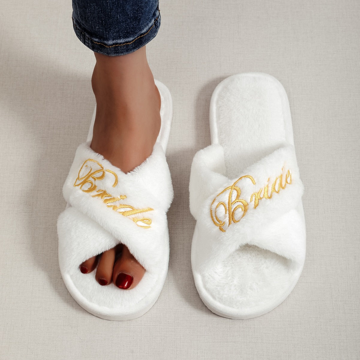 Embroidery plush slippers