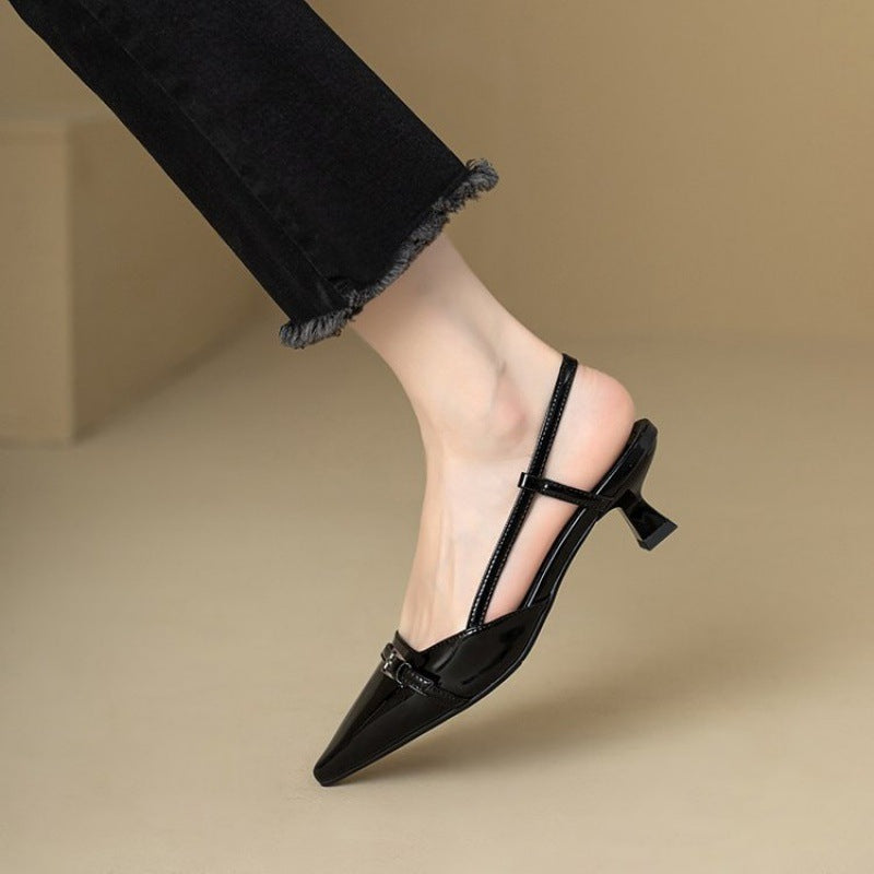 Burgundy Pointed Toe Patent Leather Sandals - Retro Stiletto Heels (On Hand)