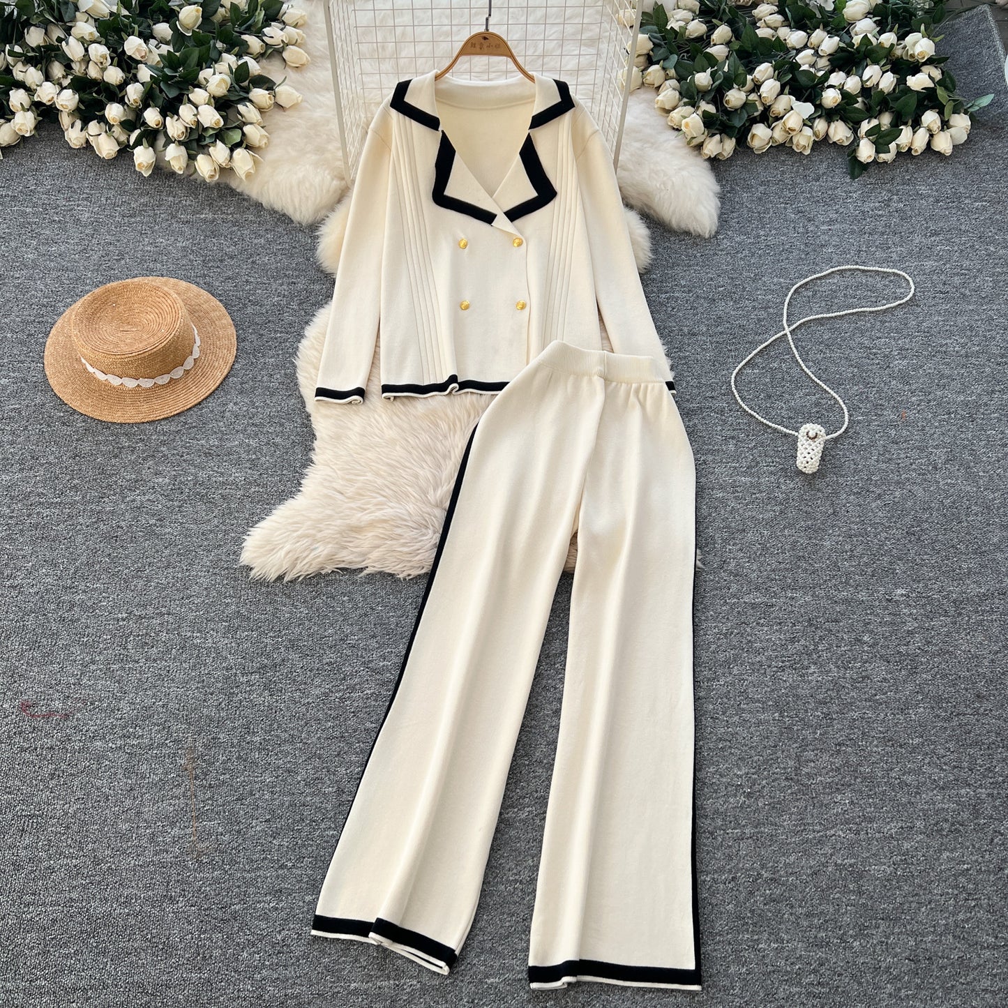 Chic Knitted Suit Collar Two-Piece Set