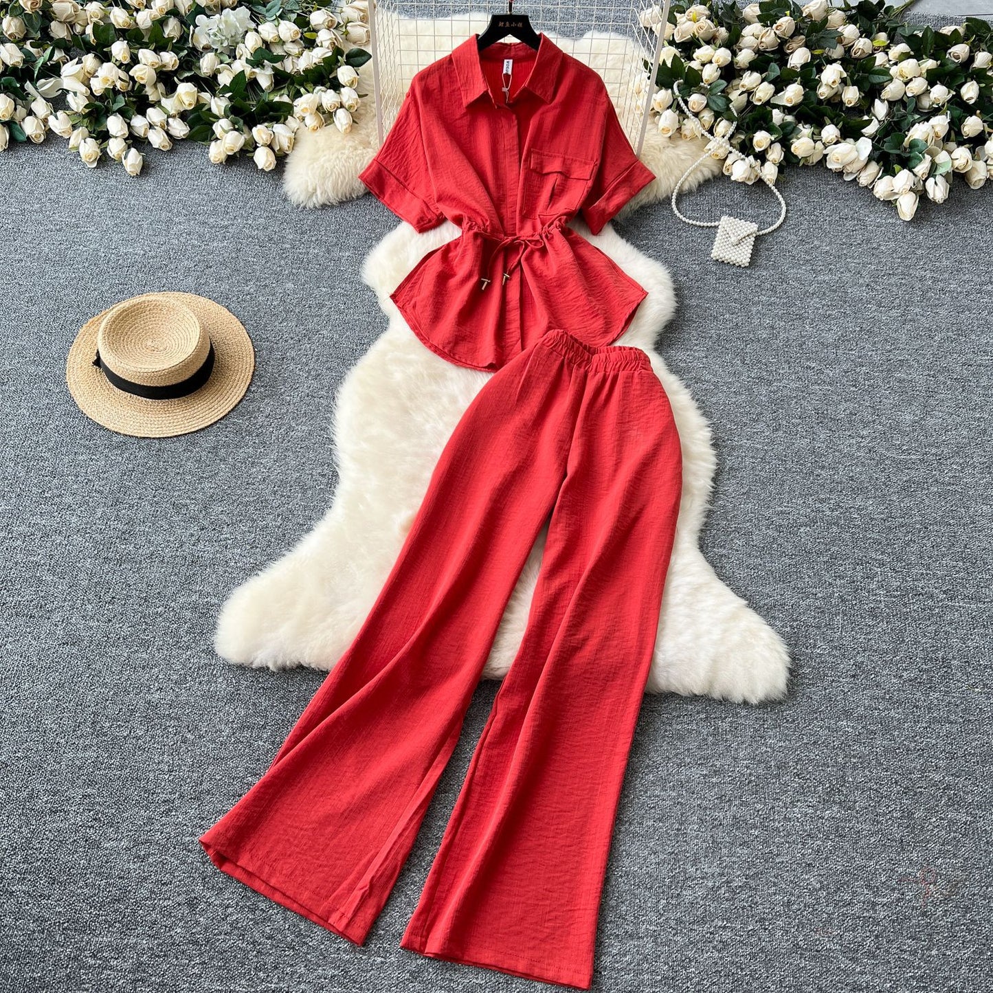 Lace-Up Waist Two-Piece Set