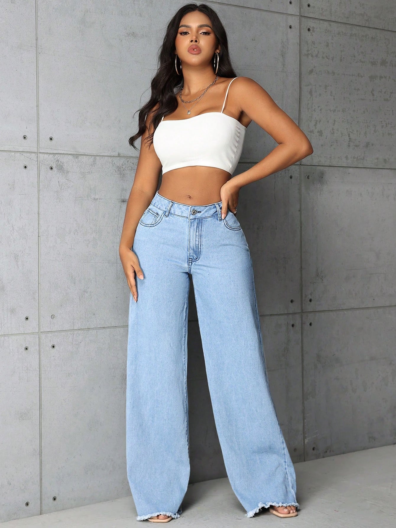Women's Low Rise Straight Wide-Leg Jeans Trousers