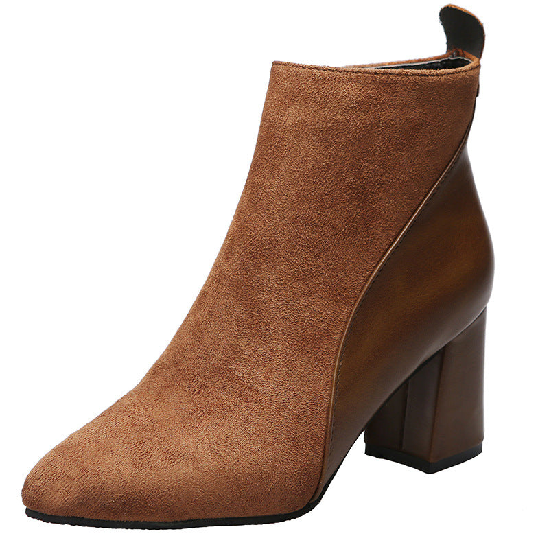 New Block Heel Side Zipper Boots Stylish Pointed Toe (On Hand)