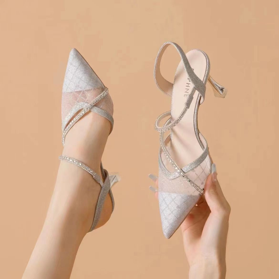 High-End Mesh Heels: Celebrity Half-Toe Stilettos with Design Sense