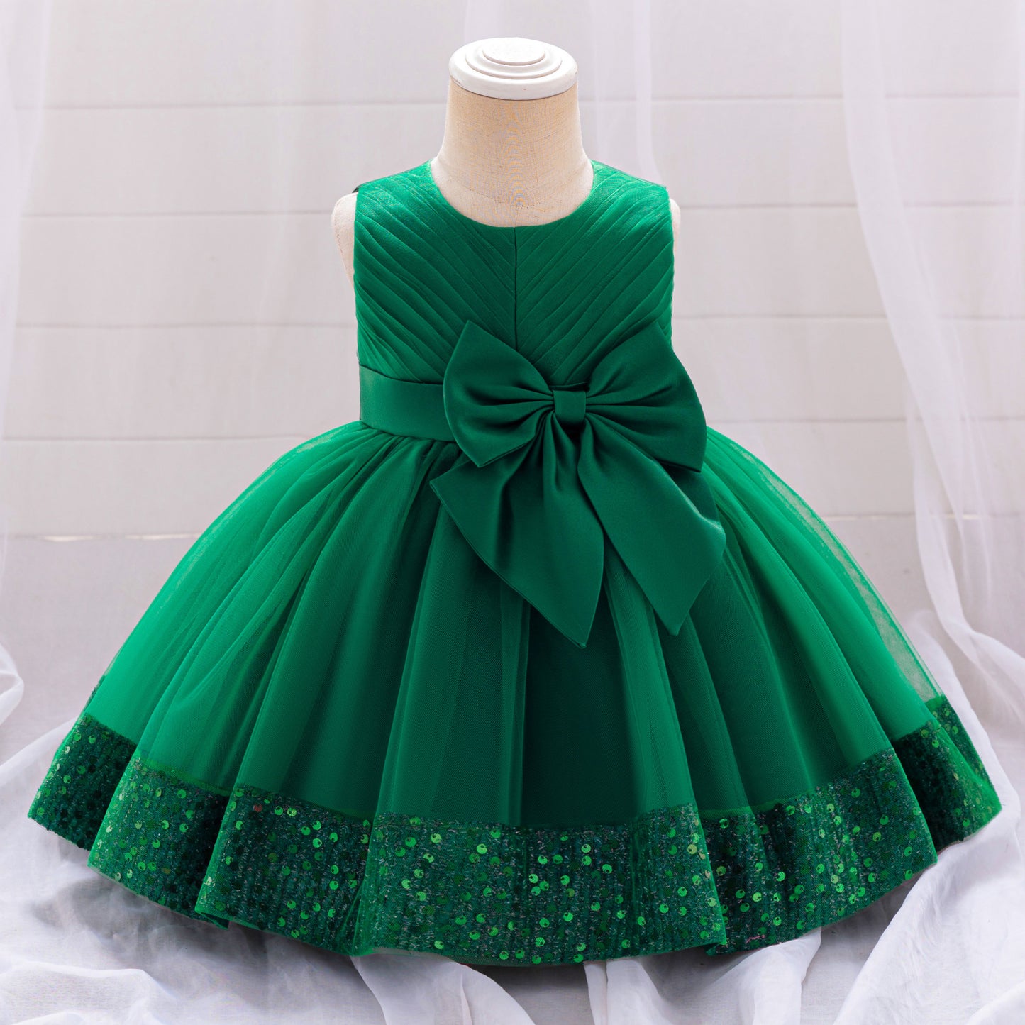 Sequin Bow Mesh Party Dress