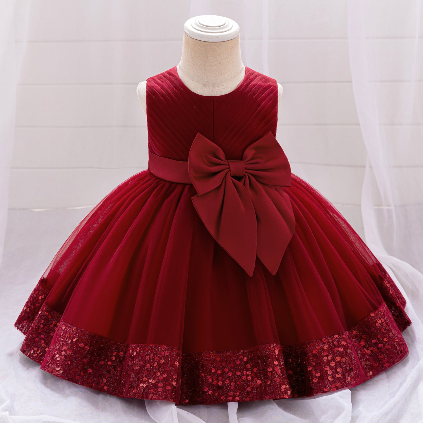 Sequin Bow Mesh Party Dress