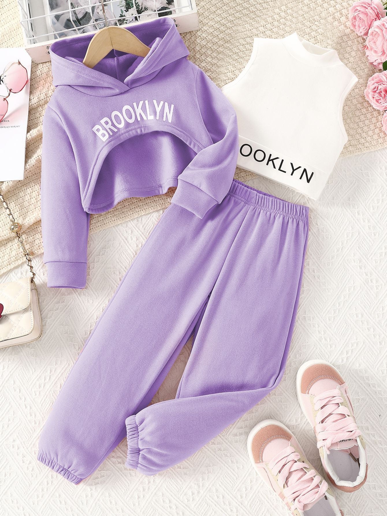 Stylish Spring Outfit Set for Girls Hoodie + Vest + Comfy Trousers (On Hand)