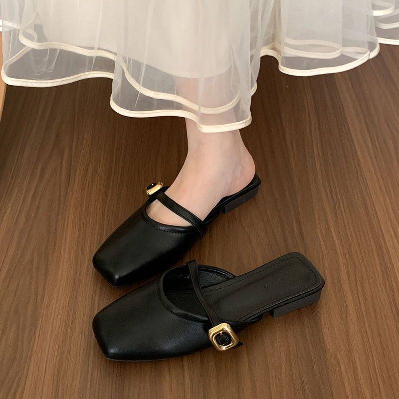 Slip-On Flat Shoes with Buttons
