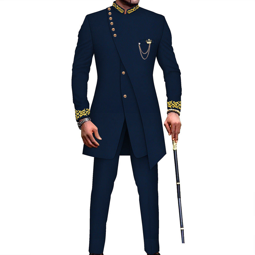 African Men's Slim Fit Two-Piece Retro Suit Midi Style (On Hand)