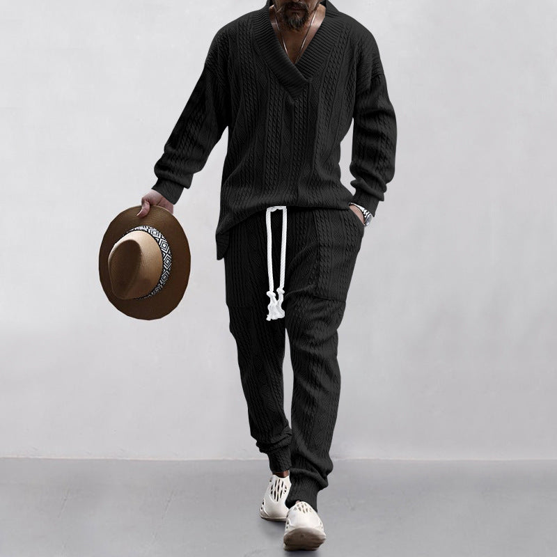 Men's V-Neck Jacquard Knitwear & Casual Sports Suit Fall/Winter Fashion