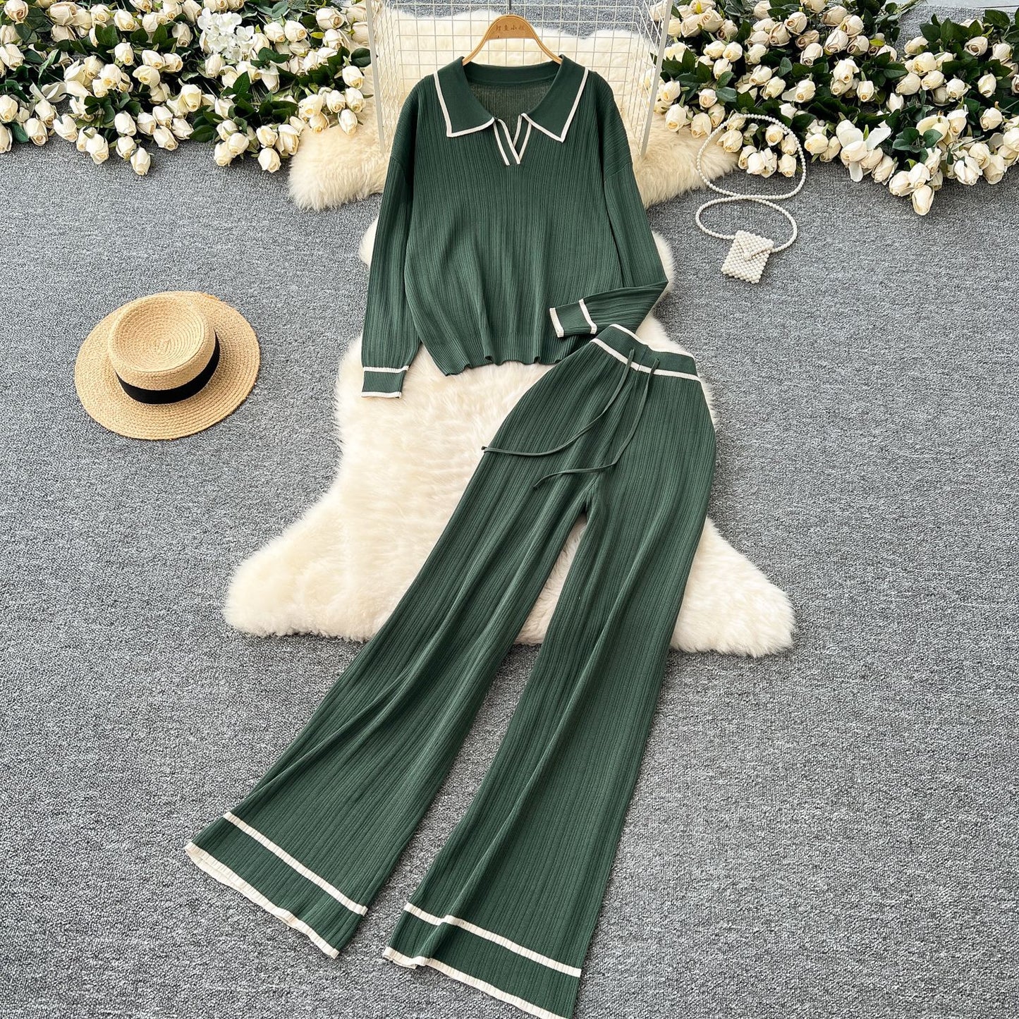 Knit Sweater & Wide-Leg Pants Set