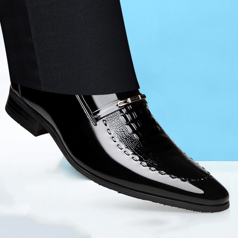 Crocodile print men's patent leather extra size leather shoes
