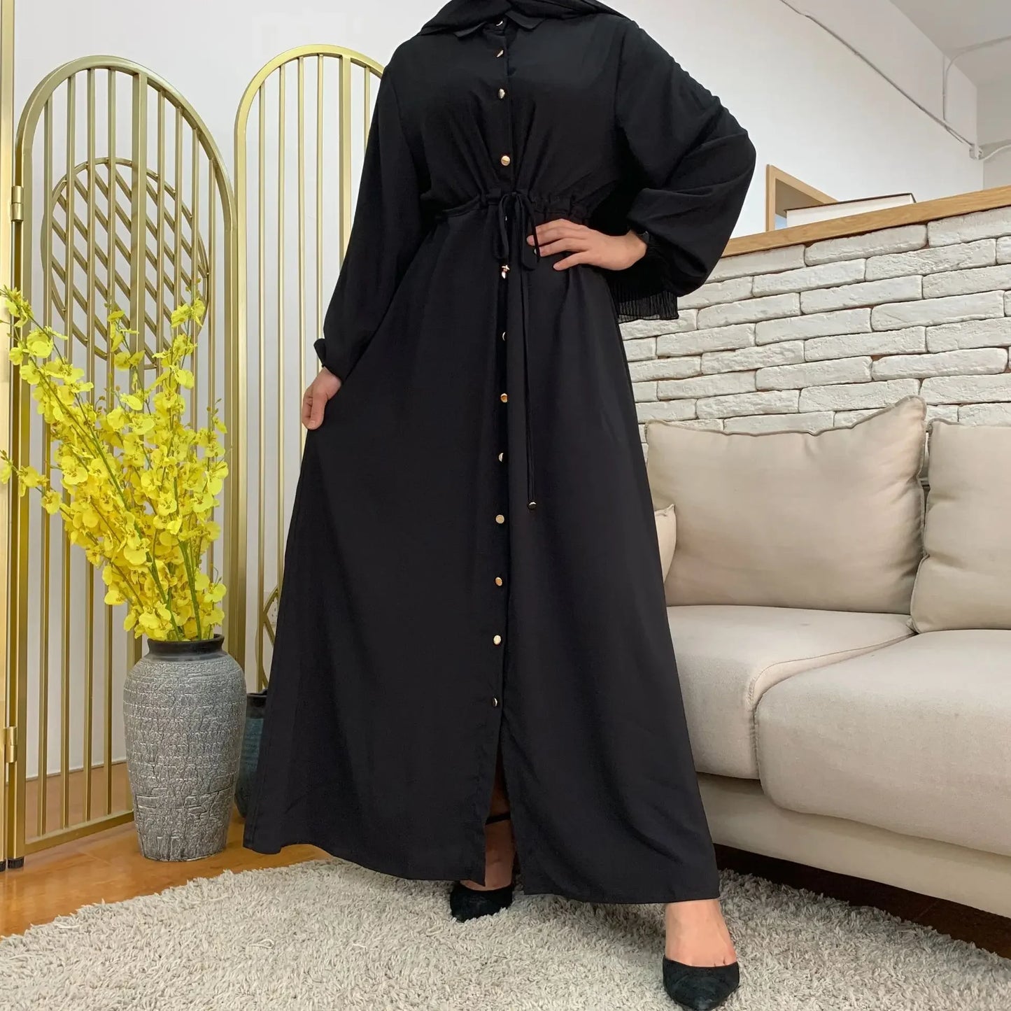 Stylish Muslim Lapel Button-Down Slim Dress