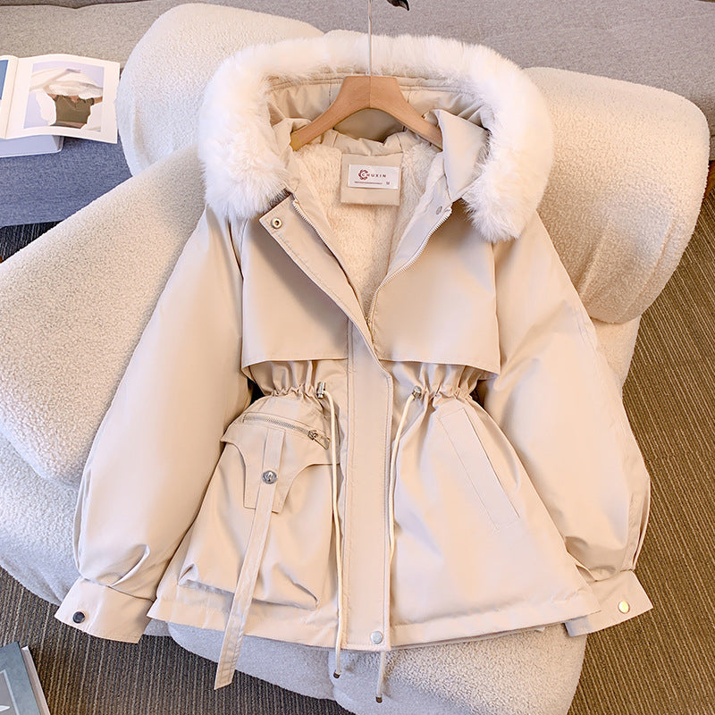Detachable pie , waist cinched thin cotton clothes,, velvet and thickened women's fur coats,