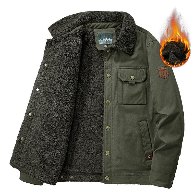 Mens Fall/Winter Washed Cotton Fleece Lapel Jacket