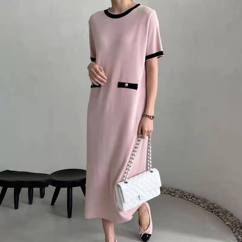 Summer French Elegant Knit Dress Korean/Japanese Style Slim Mid-Length Skirt