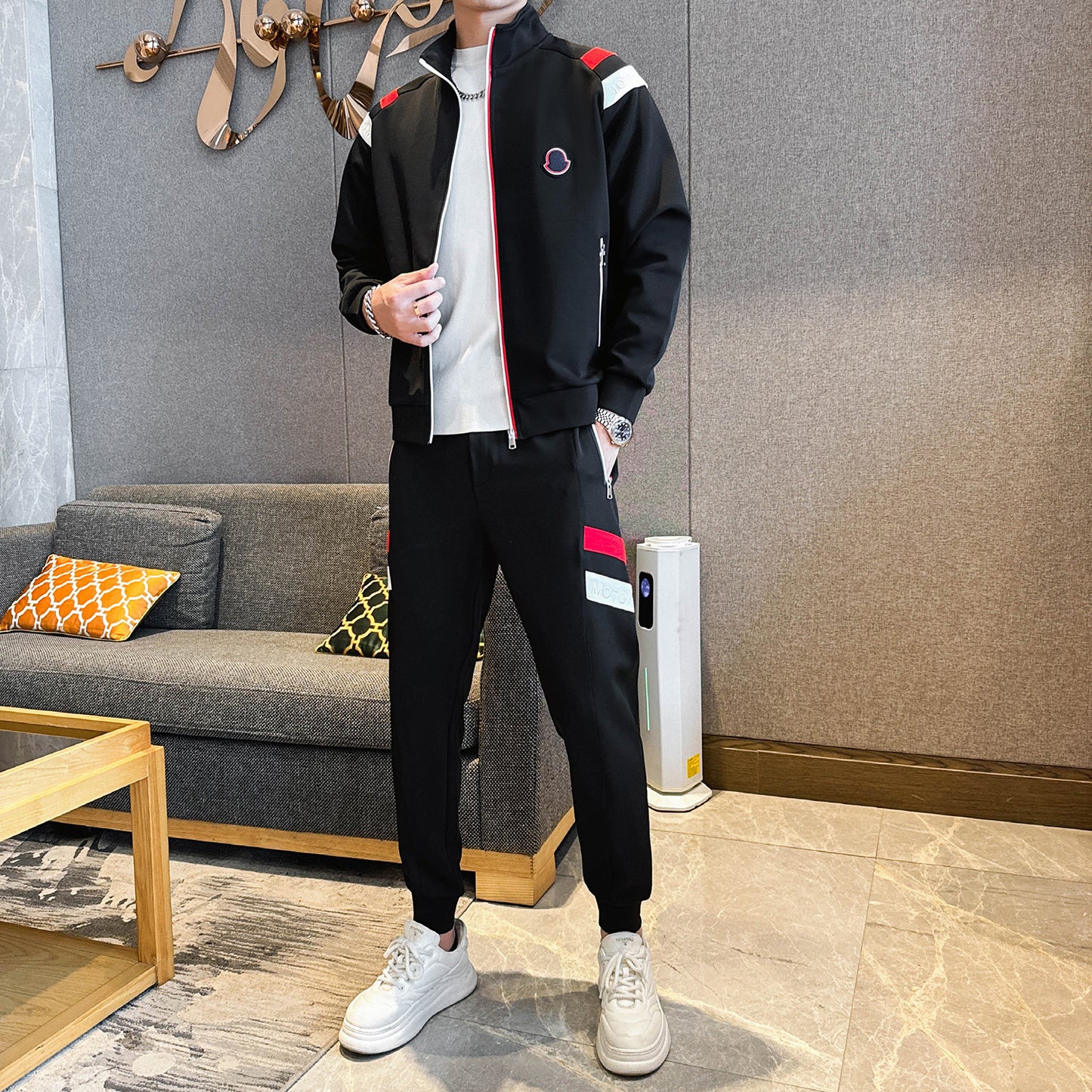 Men's Autumn/Winter Color-Block Sweatshirt & Jogger Set Trendy Style