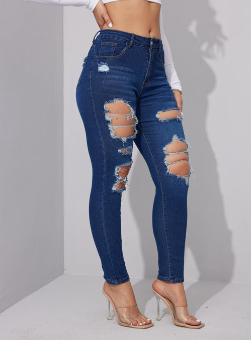 Stretch thin ripped new fashion trousers jeans