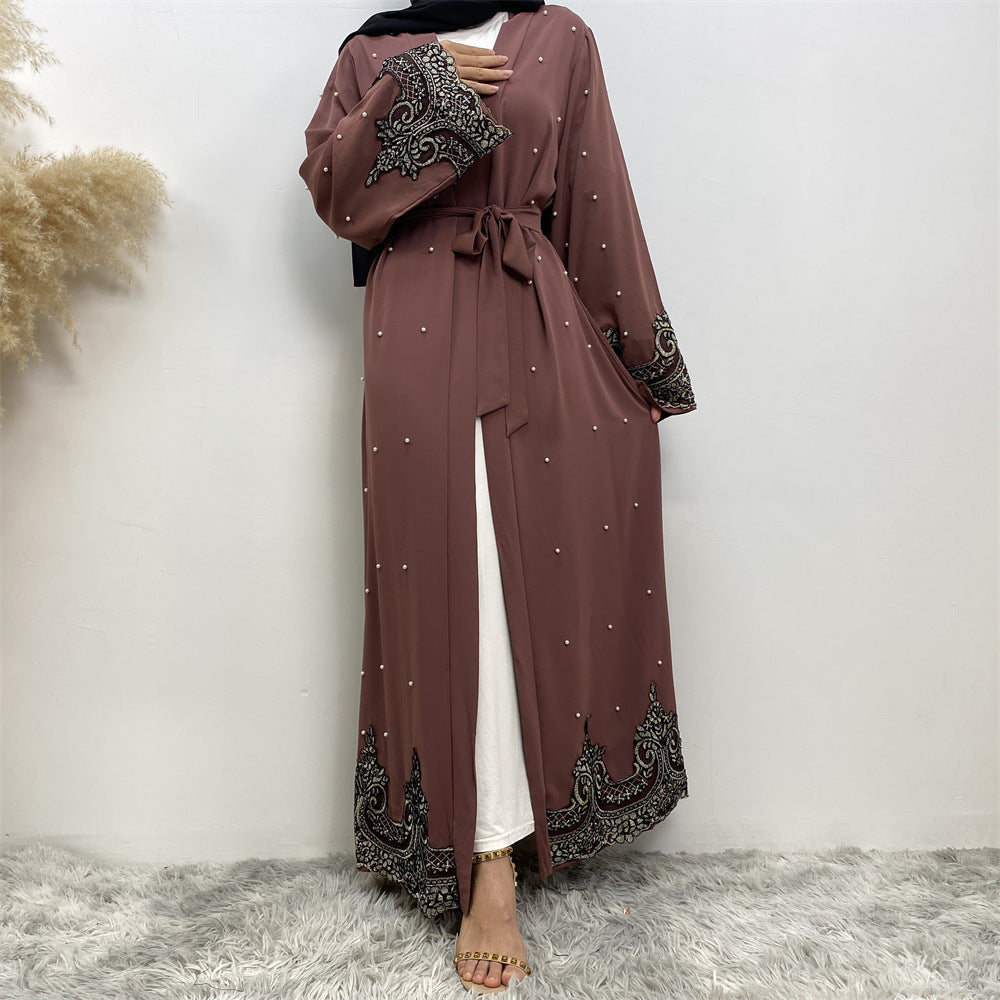 Embroidered Beaded Long Sleeve Muslim Robe