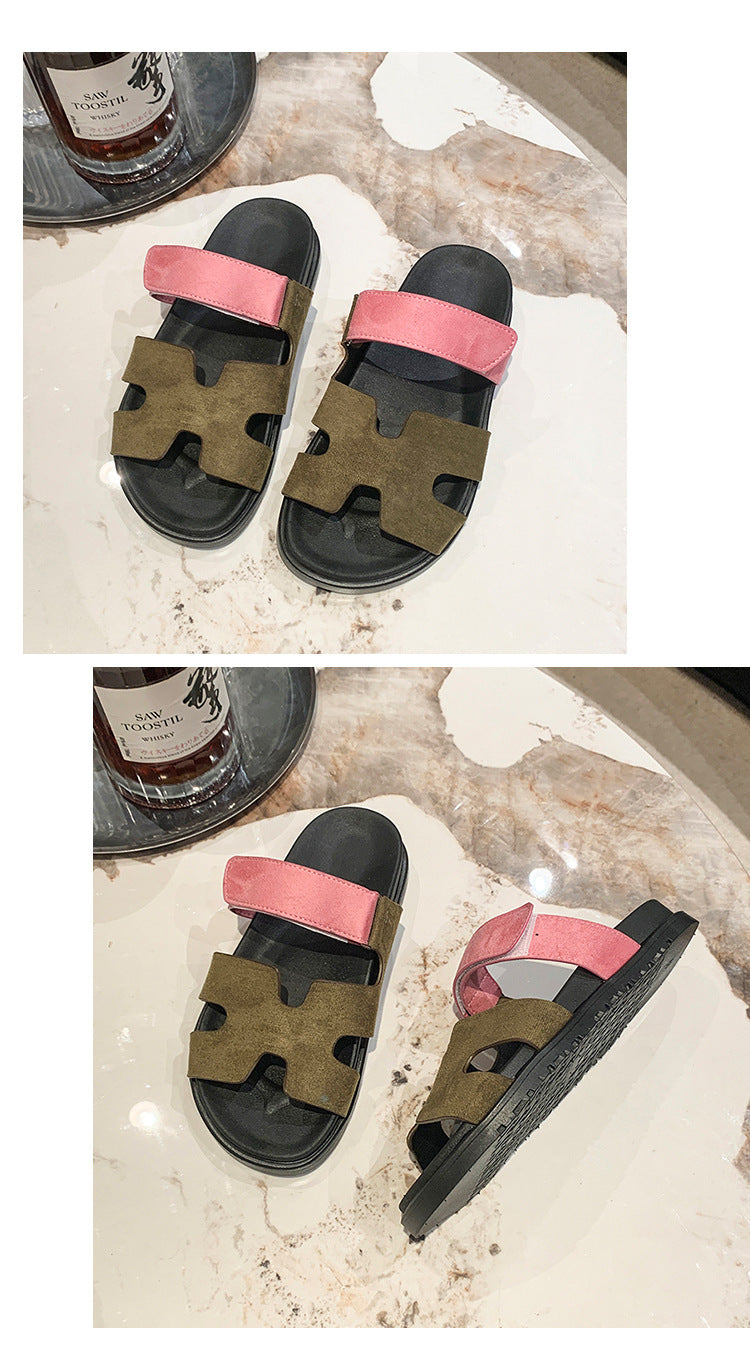 Thick-Soled Color-Blocked Velcro Sandals