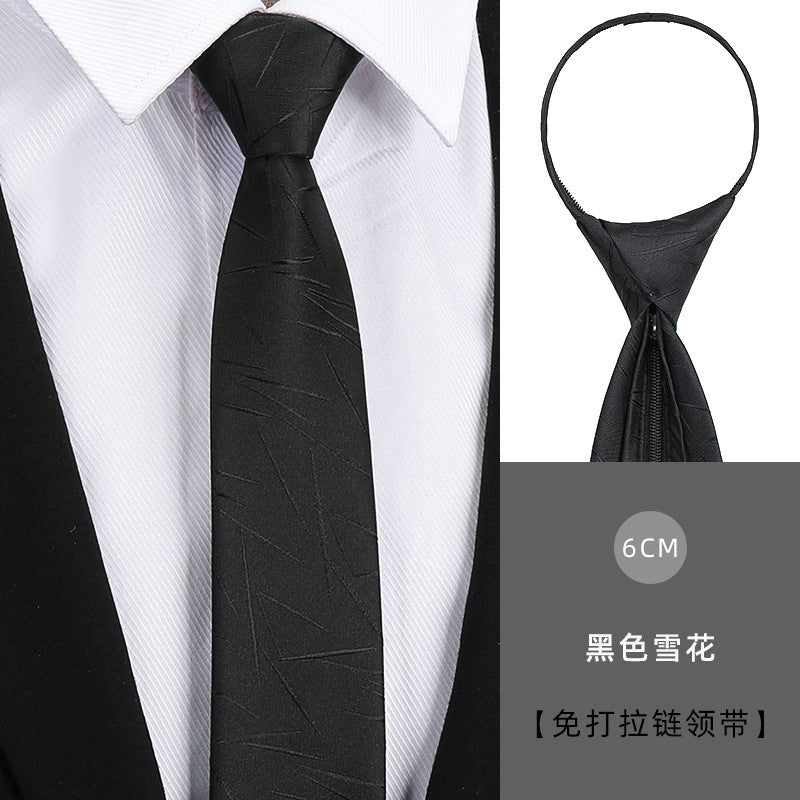 Tie men's formal wear business black glossy narrow zipper professional wedding groom korean zipper hand tie