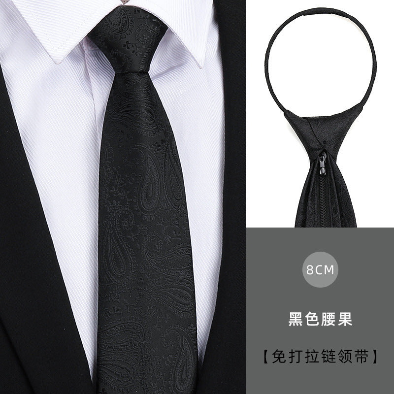 Tie men's formal wear business black glossy narrow zipper professional wedding groom korean zipper hand tie