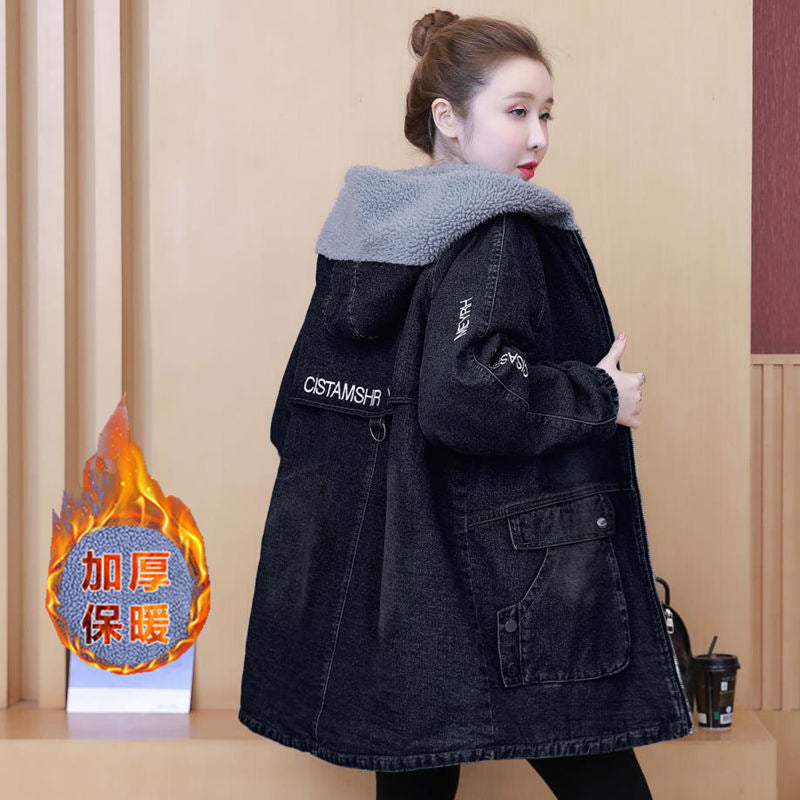 Womens Plus Size Fleece-Lined Denim Jacket Fall/Winter