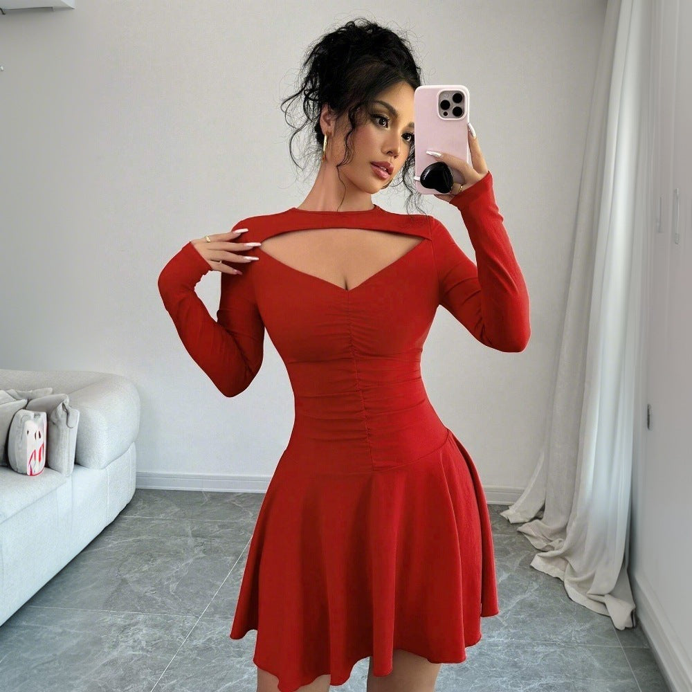 Sexy Red Hollow Waist A-Line Dress
