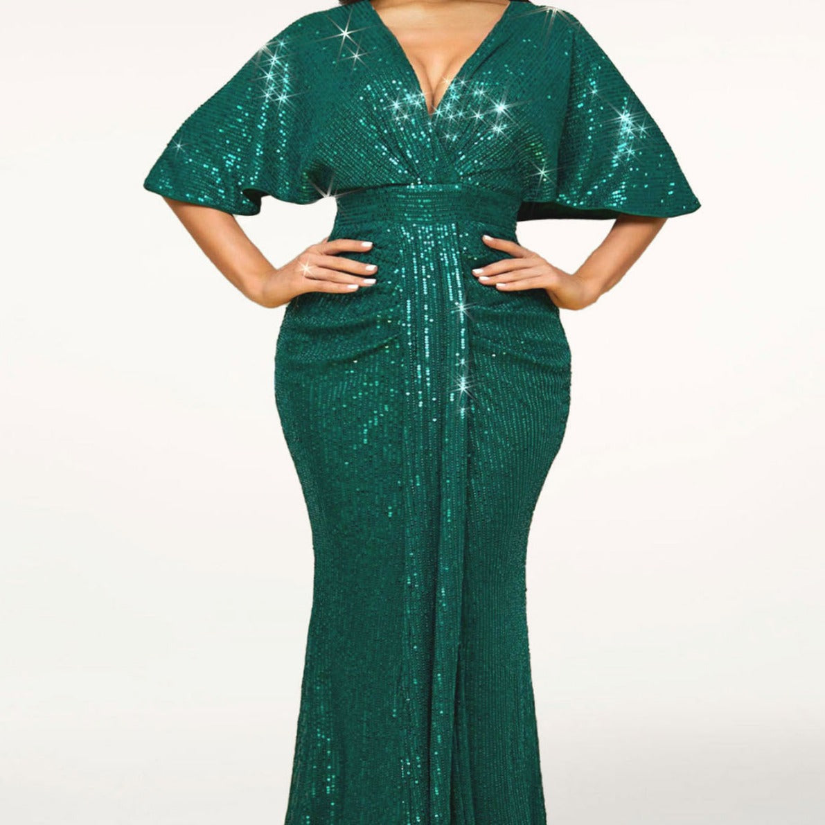 women's slim sexy V-neck banquet party dress