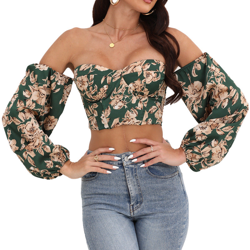 Shapewear herringbone corset, sexy off-the-shoulder short crop top