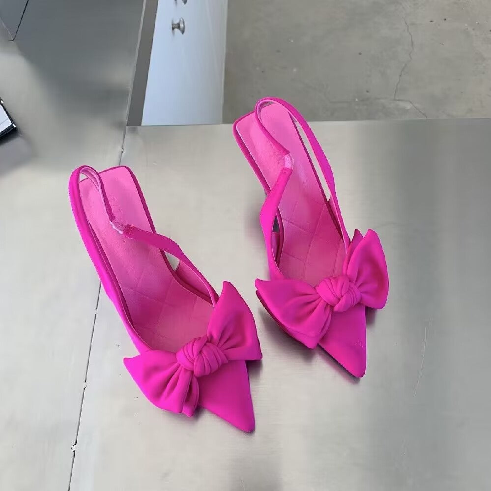 French High Heels Niche Baotou Bow Sandals: Fairy Stiletto Pointed Toe Shoes