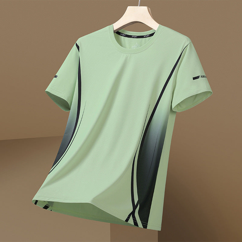 Men's Ice Silk Quick-Dry Sports T-Shirt Breathable Summer Short Sleeve