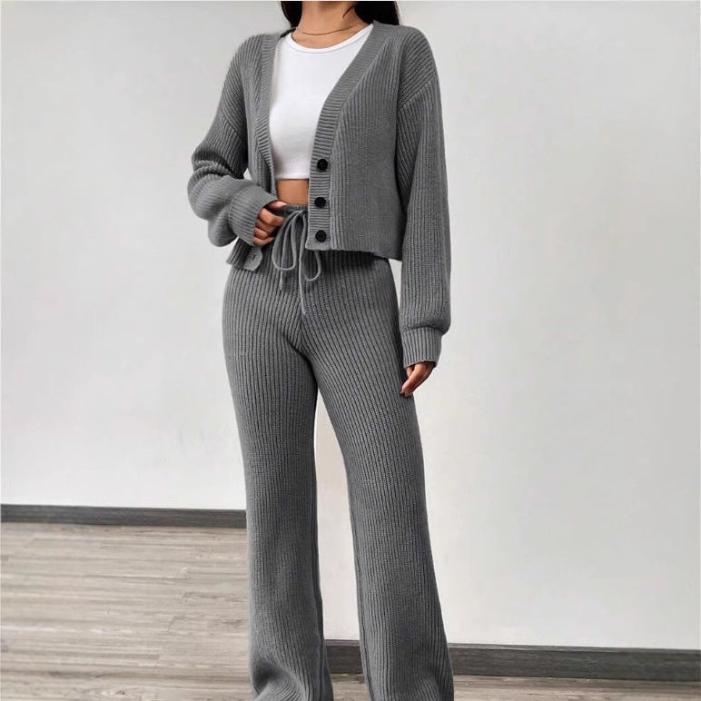 Casual Knit Long-Sleeve Pants Set
