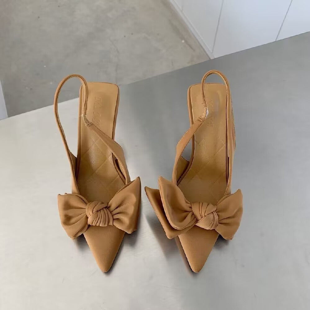 French High Heels Niche Baotou Bow Sandals: Fairy Stiletto Pointed Toe Shoes