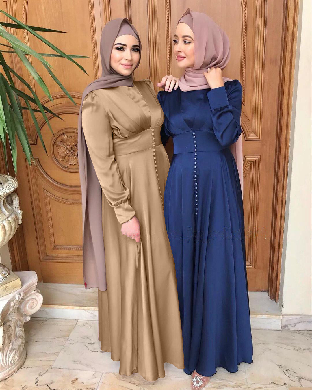 Feminine Tuck Beaded Dress, Elegant Satin Long Skirt