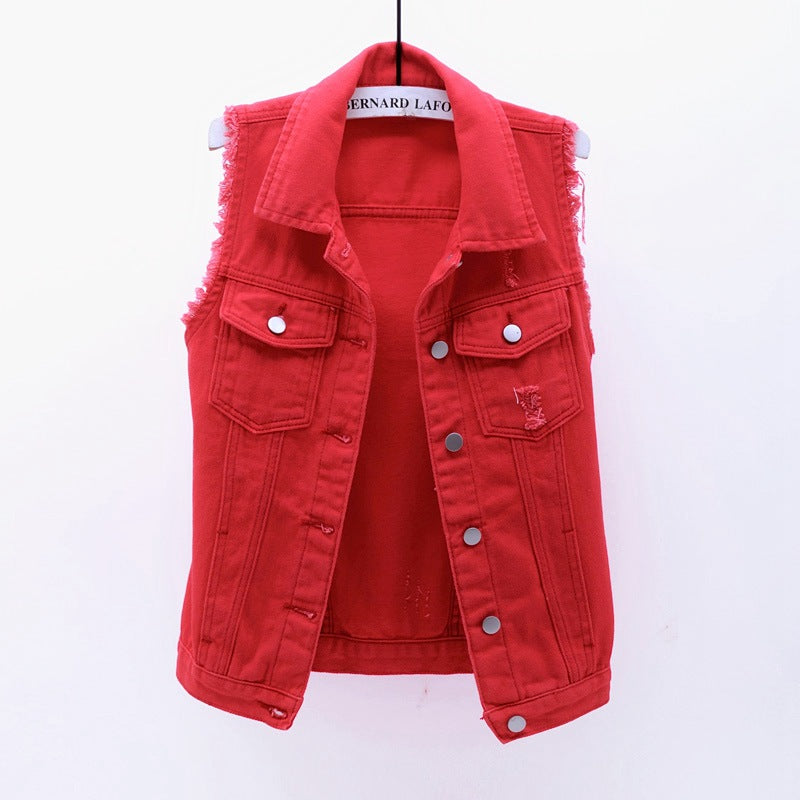 Multi-Color Ripped Denim Vest