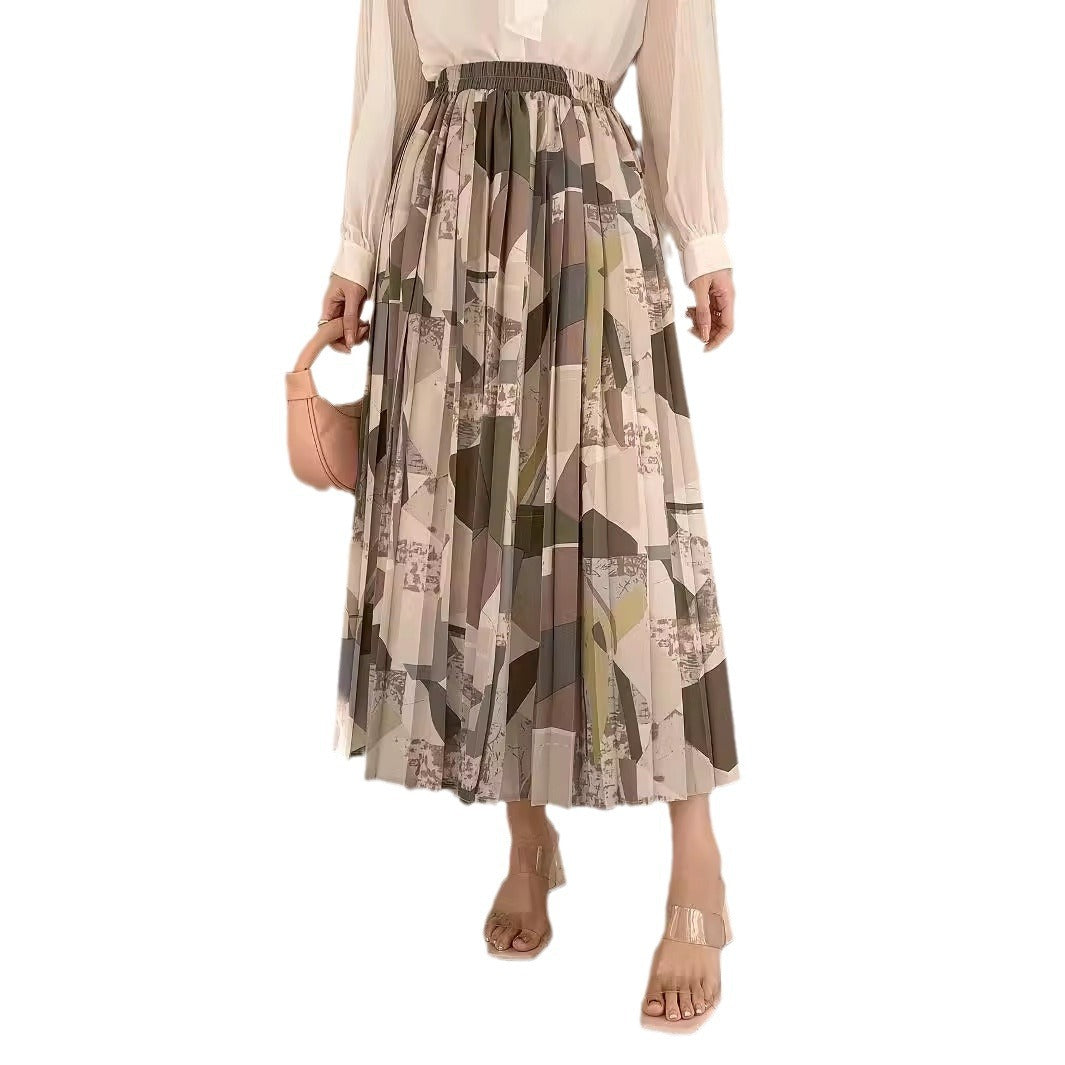 Retro Geometric A-Line Pleated Skirt for Spring/Summer