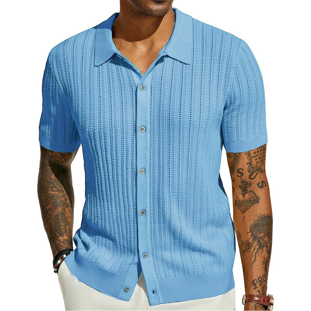Men's Summer Casual Knit Shirts Short Sleeve, Breathable, Solid Color