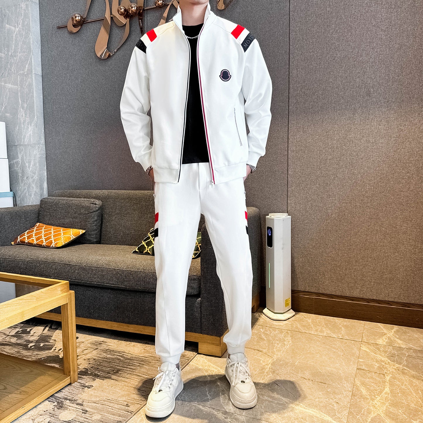 Men's Autumn/Winter Color-Block Sweatshirt & Jogger Set Trendy Style