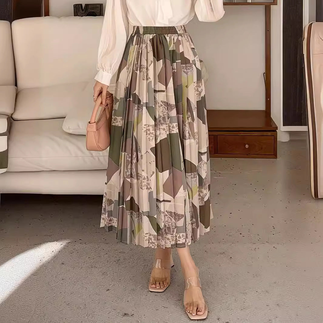 Retro Geometric A-Line Pleated Skirt for Spring/Summer