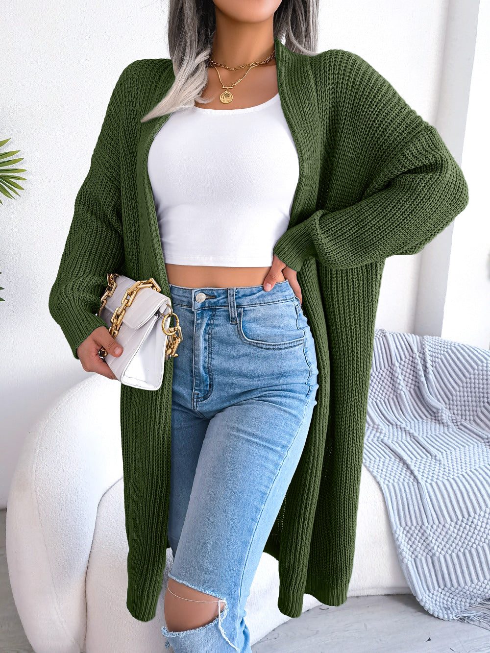 Autumn & Winter Women's Lapel Long Cardigan Sweater Jacket