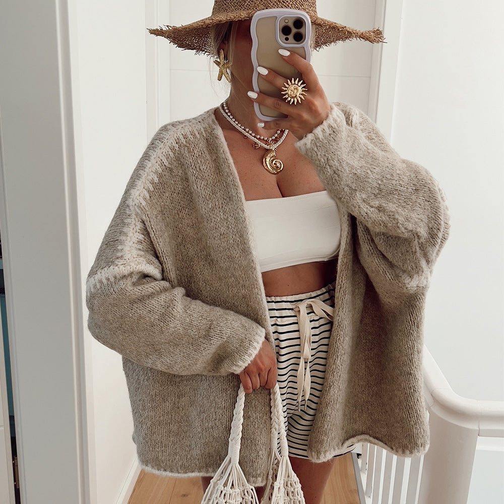 Cozy Knitted Tweed-Style Cardigan